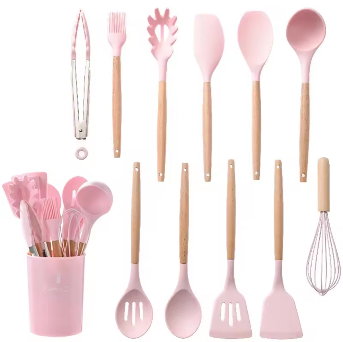 Kitchen Set: 11 silicone utensils with wooden handle and utensil holder included | BeSmart™